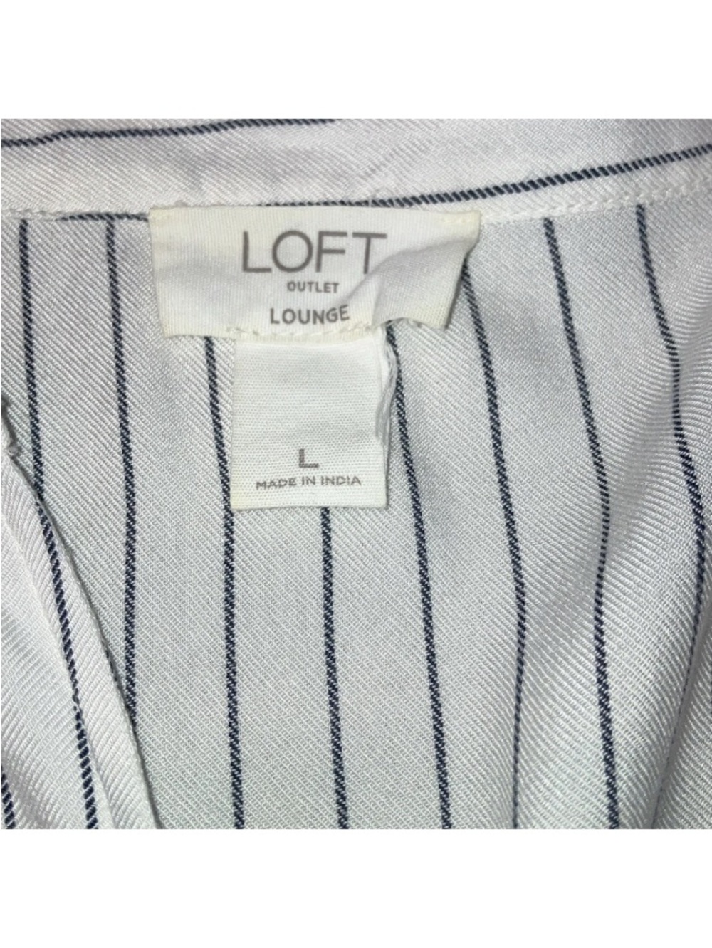LOFT Lounge White Soft Viscose Popover Tunic V Neck Long Sleeve Blouse Striped L - Picture 9 of 10
